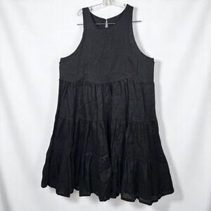 CIVICO 51 Black Linen Tiered Sleveless Peplum Dress Medium Italy Lagenlook Artsy